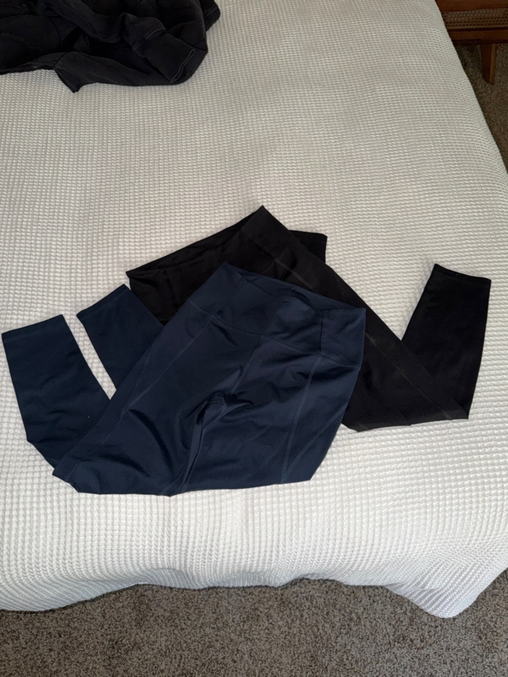 girlfriend collective navy and black leggings duo